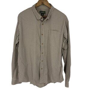 Eddie Bauer Mens Brown & White Gingham Button-Up Long Sleeve Shirt XL